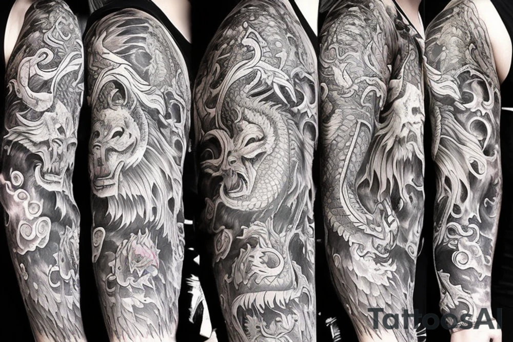 sleeve tattoo
10,000 days
dragon with lions mane
lions hair
Divinely Illuminated
full colour tattoo idea