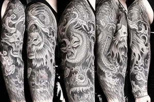 sleeve tattoo
10,000 days
dragon with lions mane
lions hair
Divinely Illuminated
full colour tattoo idea