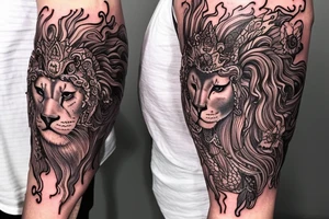 sleeve tattoo
10,000 days
dragon with lions mane
lions hair
Divinely Illuminated

https://images.app.goo.gl/4FcM9RZvXaTXmU4n8
full colour tattoo idea