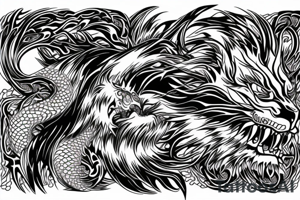 tottem pole
dragon
lion
abstract negative space
divinely illuminated tattoo idea