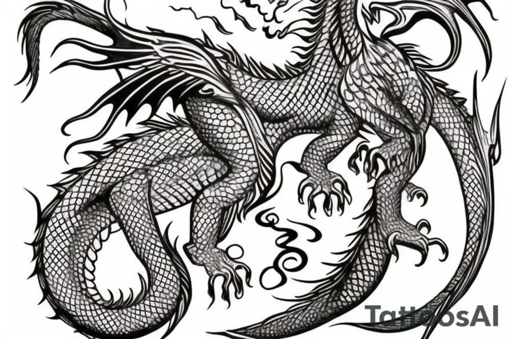 vertically stacked dragon and lion
abstract negative space
divinely illuminated tattoo idea
