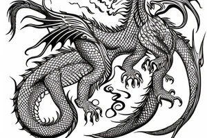 vertically stacked dragon and lion
abstract negative space
divinely illuminated tattoo idea
