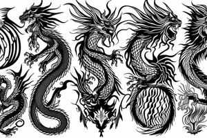 vertically stacked dragon and lion
abstract negative space
divinely illuminated tattoo idea