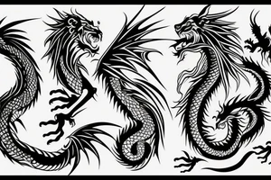 vertically stacked dragon and lion
abstract negative space
divinely illuminated tattoo idea