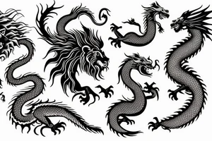 vertically stacked dragon and lion
abstract negative space
divinely illuminated tattoo idea