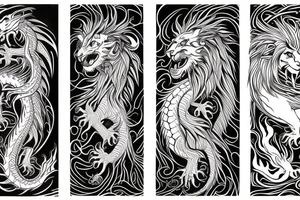 vertically stacked dragon and lion
abstract negative space
divinely illuminated tattoo idea