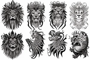 vertically stacked dragon and lion
abstract negative space
divinely illuminated tattoo idea