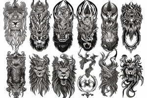 vertically stacked dragon and lion
lions mane
dragon teeth
abstract negative space
divinely illuminated tattoo idea