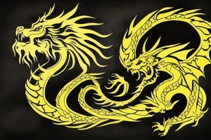 vertically stacked dragon and lion
lions mane
dragon teeth
abstract negative space
divinely illuminated
black, yellow tattoo idea