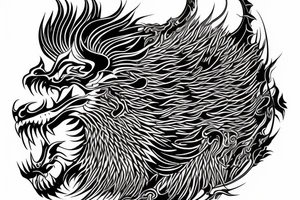 vertically stacked dragon and lion
lions mane
dragon teeth
abstract negative space
divinely illuminated
full colour
wings tattoo idea