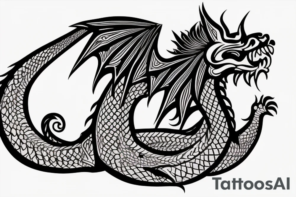 vertically stacked dragon and lion
lions mane
dragon teeth
abstract negative space
divinely illuminated
full colour
wings
dark tattoo idea