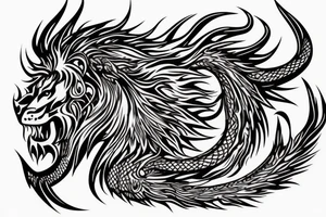 tottem
dragon and lion
lions mane
dragon teeth
abstract negative space
divinely illuminated
full colour
wings
dark tattoo idea