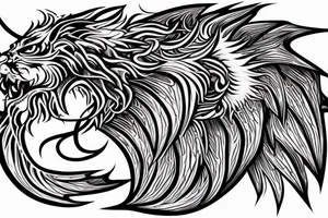 tottem
dragon and lion
lions mane
dragon teeth
abstract negative space
divinely illuminated
full colour
wings
dark tattoo idea