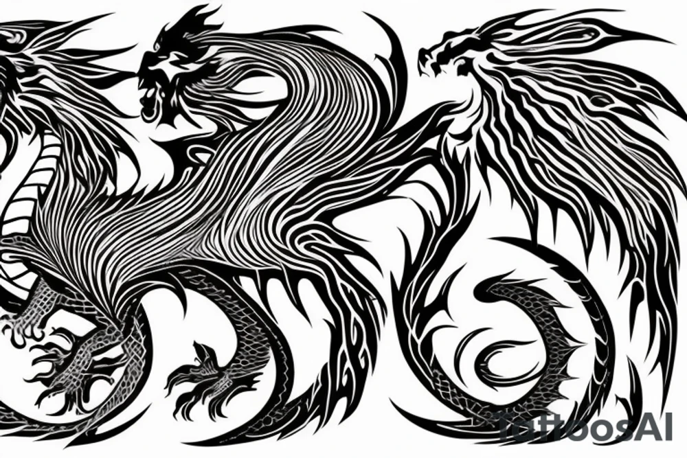 tottem
dragon and lion
lions mane
dragon teeth
abstract negative space
divinely illuminated
full colour
wings
dark tattoo idea