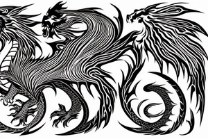 tottem
dragon and lion
lions mane
dragon teeth
abstract negative space
divinely illuminated
full colour
wings
dark tattoo idea