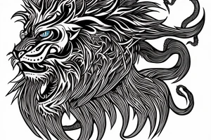 tottem pole shape
dragon and lion
lions mane
dragon teeth
abstract negative space
divinely illuminated
full colour
wings
dark tattoo idea