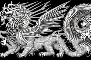 tottem pole shape
dragon and lion
lions mane
dragon teeth
abstract negative space
divinely illuminated
full colour
wings
dark tattoo idea