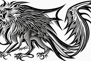 tottem pole shape
dragon and lion
lions mane
dragon wings
abstract negative space
divinely illuminated
full colour
dark tattoo idea