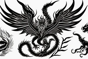 tottem pole shape
dragon and lion
lions mane
dragon wings
abstract negative space
divinely illuminated
full colour
dark tattoo idea