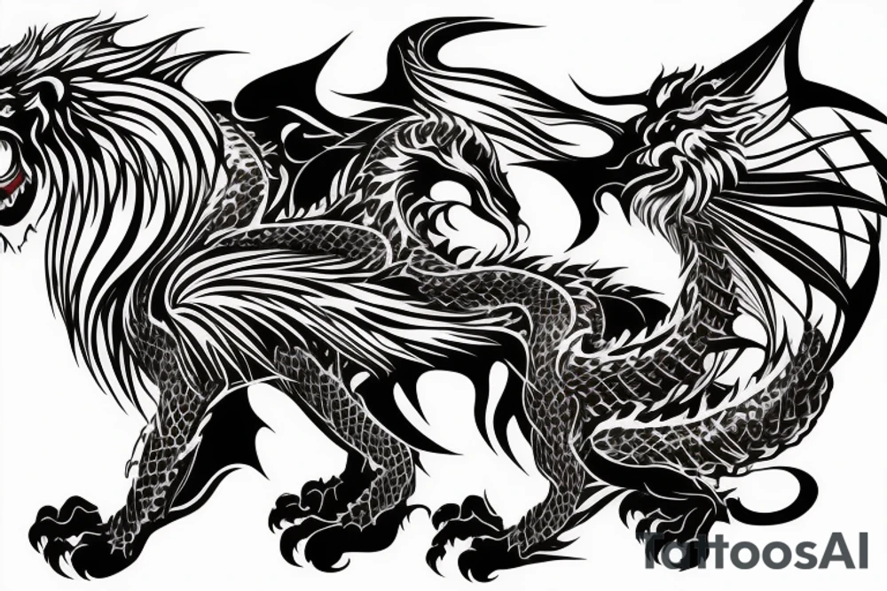 vertical
dragon and lion
lions mane
dragon wings
abstract negative space
divinely illuminated
full colour
dark tattoo idea
