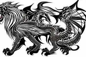 vertical
dragon and lion
lions mane
dragon wings
abstract negative space
divinely illuminated
full colour
dark tattoo idea