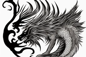 vertical
dragon and lion
lions mane
dragon wings
abstract negative space
divinely illuminated
full colour
dark tattoo idea