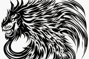 vertical
dragon and lion
lions mane
dragon wings
abstract negative space
divinely illuminated
full colour
dark tattoo idea