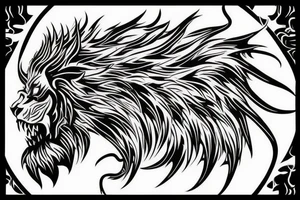 vertical
dragon and lion
lions mane
dragon wings
abstract negative space
divinely illuminated
full colour
dark tattoo idea