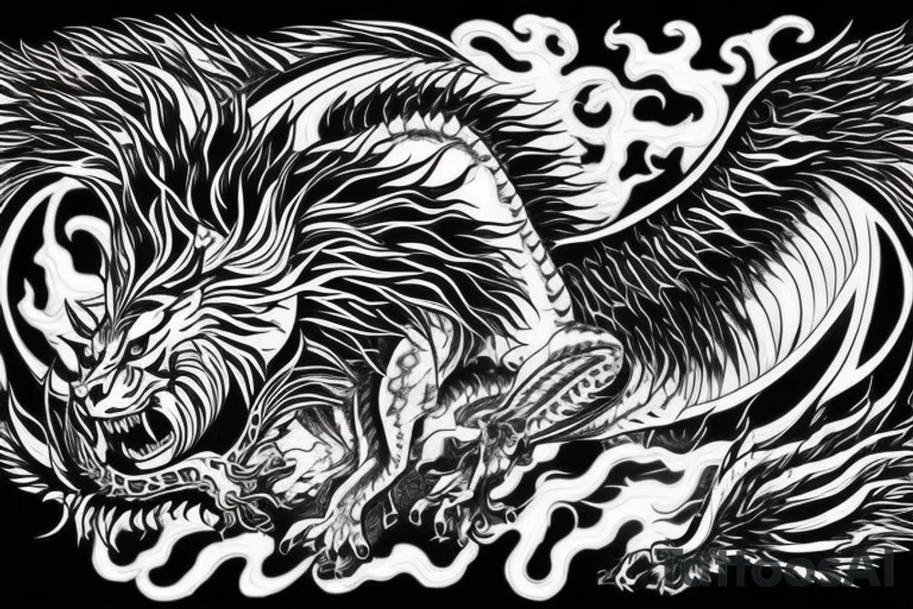 vertical
dragon and lion
lions mane
dragon wings
Dragons claws
abstract negative space
divinely illuminated
full colour
dark tattoo idea