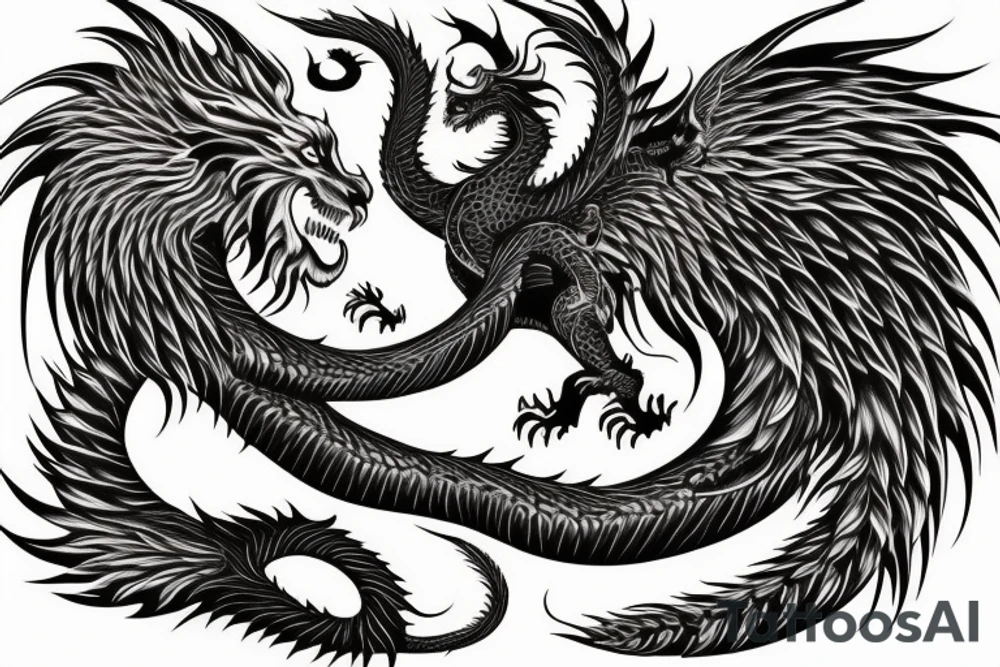 vertical
dragon and lion
lions mane
dragon wings
Dragons claws
abstract negative space
divinely illuminated
full colour
dark tattoo idea