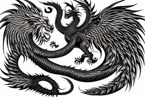 vertical
dragon and lion
lions mane
dragon wings
Dragons claws
abstract negative space
divinely illuminated
full colour
dark tattoo idea