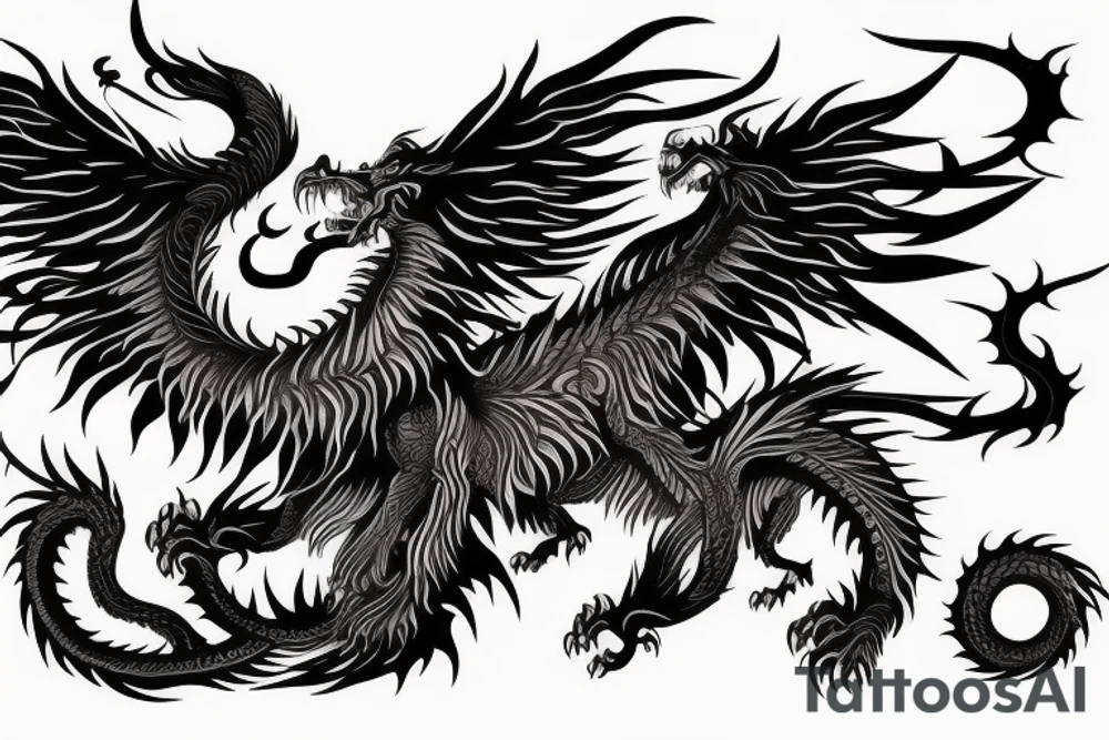vertical
dragon and lion
lions mane
dragon wings
Dragons claws
abstract negative space
divinely illuminated
full colour
dark tattoo idea