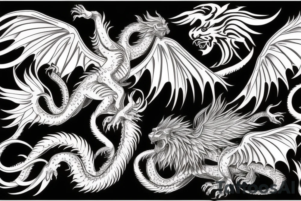 vertical
dragon and lion
lions mane
dragon wings
Dragons claws
abstract negative space
divinely illuminated
full colour
dark tattoo idea