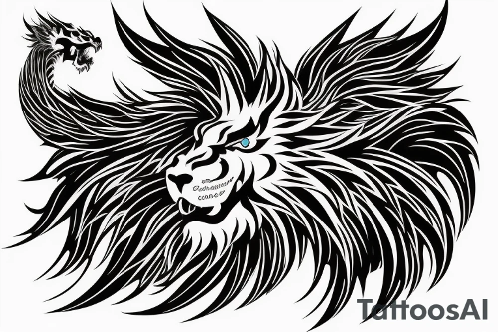 vertical
dragon and lion
lions mane
dragon wings
Dragons claws
abstract negative space
divinely illuminated
full colour
dark tattoo idea