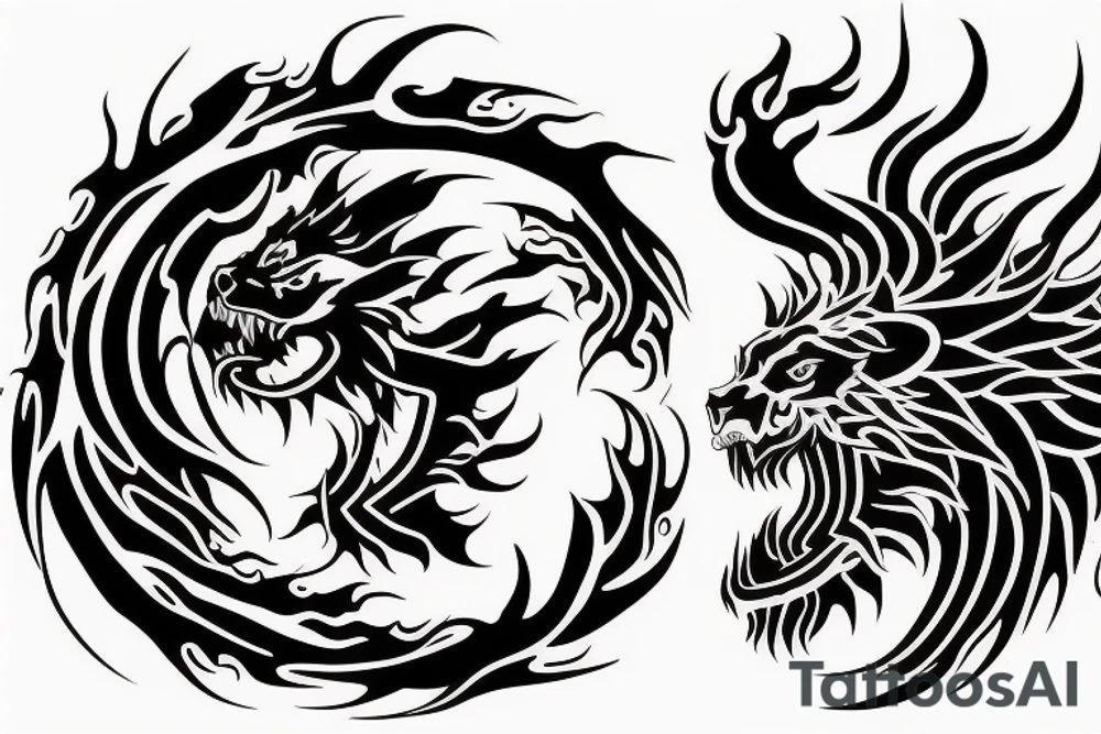 vertical
dragon and lion
lions mane
dragon wings
Dragons claws
abstract negative space
divinely illuminated
full colour
dark tattoo idea