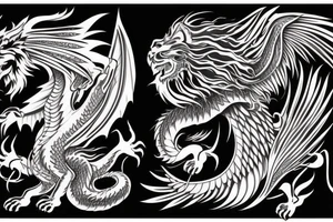 vertical
dragon and lion
lions mane
dragon wings
Dragons claws
abstract negative space
divinely illuminated
full colour
dark tattoo idea