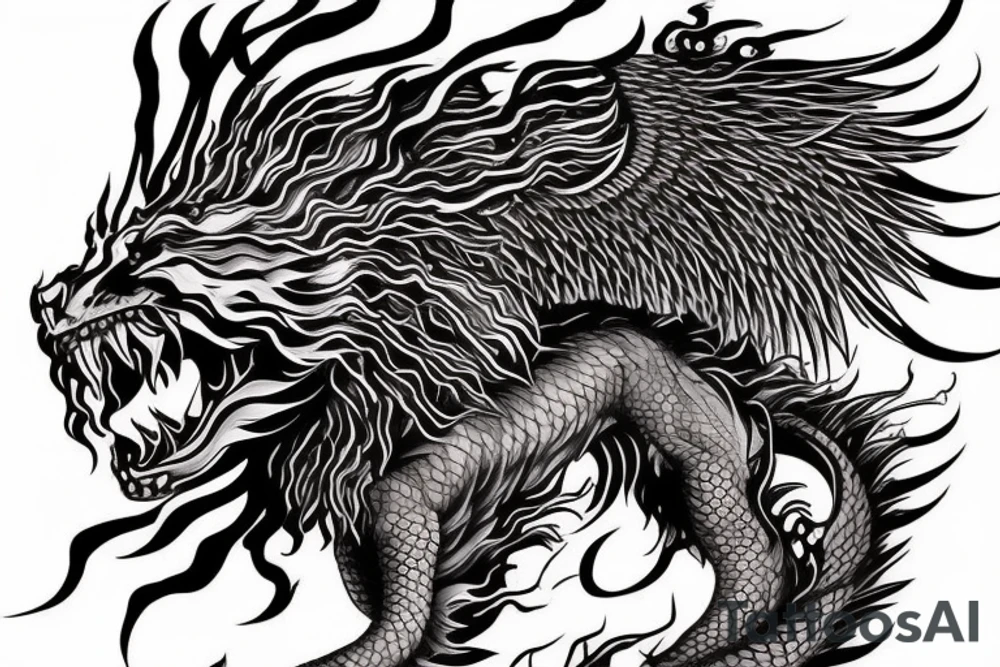 vertical
dragon and lion
lions mane
dragon wings
Dragons claws
abstract negative space
divinely illuminated
full colour
dark tattoo idea