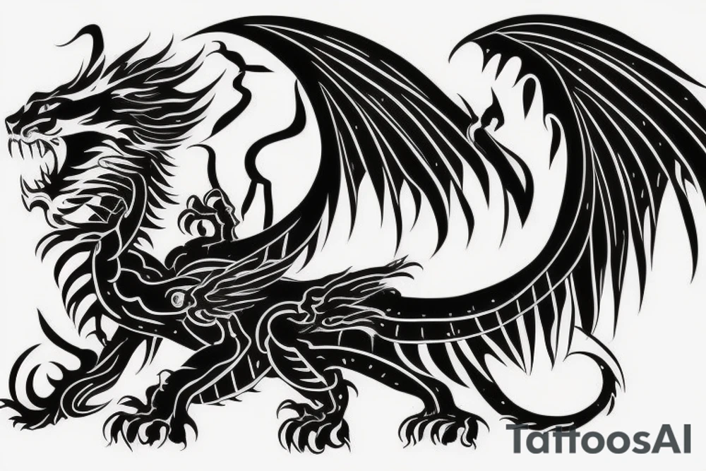 vertical
dragon and lion
lions mane
dragon wings
Dragons claws
pegasus
abstract negative space
divinely illuminated
full colour
dark tattoo idea