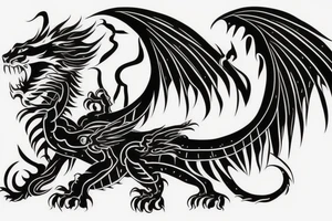 vertical
dragon and lion
lions mane
dragon wings
Dragons claws
pegasus
abstract negative space
divinely illuminated
full colour
dark tattoo idea