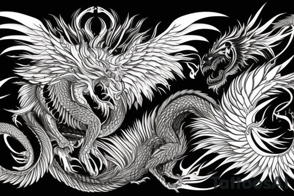 vertical
dragon and lion
lions mane
dragon wings
Dragons claws
pegasus
abstract negative space
divinely illuminated
full colour
dark tattoo idea