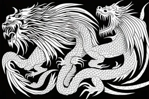 vertical
dragon and lion
lions mane
dragon wings
Dragons claws
pegasus
abstract negative space
divinely illuminated
full colour
dark tattoo idea