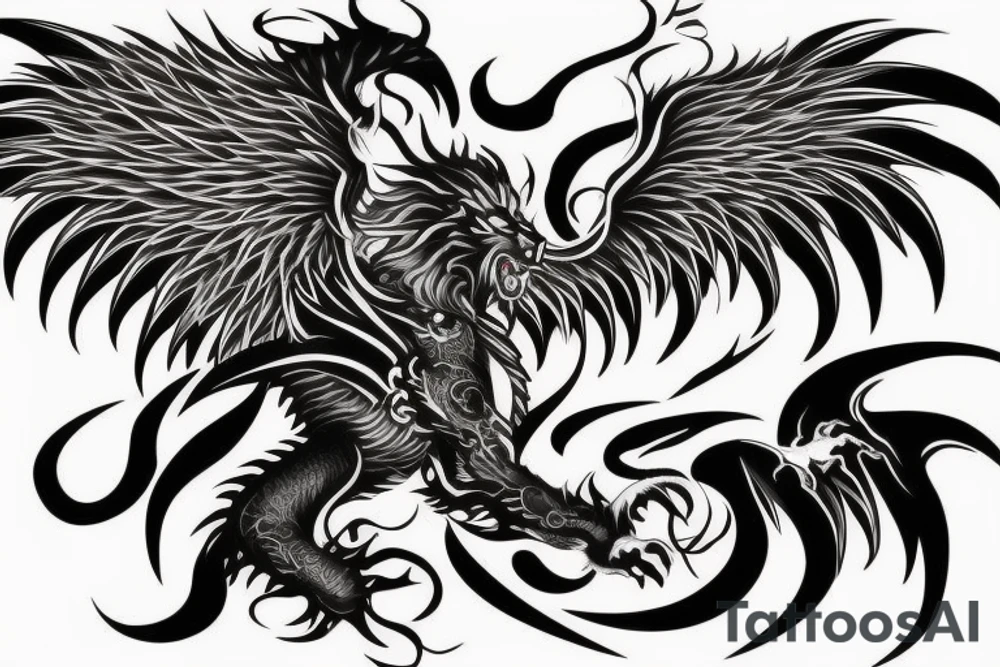 vertical
dragon and lion
lions mane
dragon wings
Dragons claws
pegasus
abstract negative space
divinely illuminated
full colour
dark tattoo idea