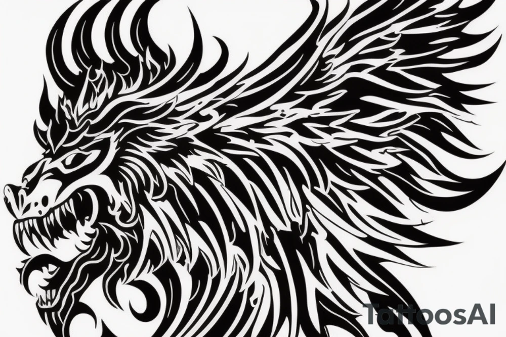 vertical
dragon and lion
lions mane
dragon wings
Dragons claws
pegasus
abstract negative space
divinely illuminated
full colour
dark tattoo idea