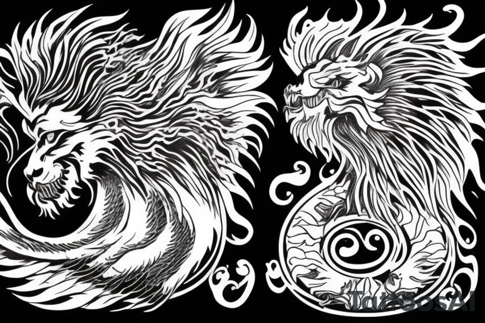 vertical
dragon and lion
lions mane
dragon wings
Dragons claws
pegasus
abstract negative space
divinely illuminated
full colour
dark tattoo idea