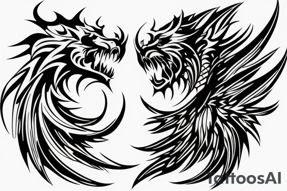 vertical
dragon and lion
lions mane
dragon wings
Dragons claws
pegasus
abstract negative space
divinely illuminated
full colour
dark tattoo idea