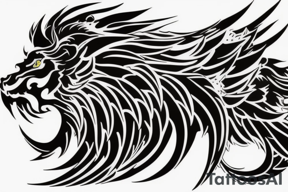 vertical
dragon and lion
lions mane
dragon wings
Dragons claws
pegasus
abstract negative space
divinely illuminated
full colour
dark tattoo idea