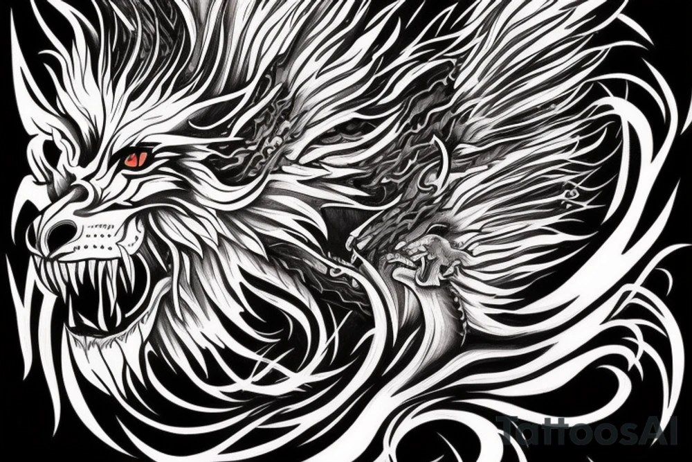 vertical
dragon and lion
lions mane
dragon wings
Dragons claws
pegasus
abstract negative space
divinely illuminated
full colour
dark tattoo idea