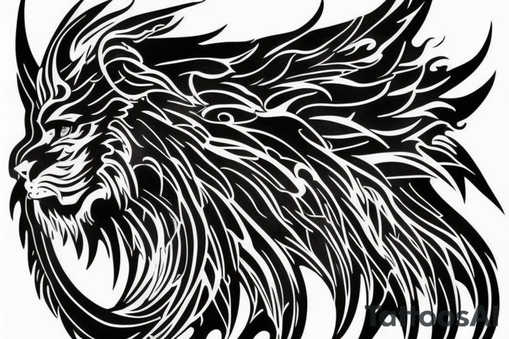 vertical
dragon and lion
lions mane
dragon wings
Dragons claws
pegasus
abstract negative space
divinely illuminated
full colour
dark tattoo idea