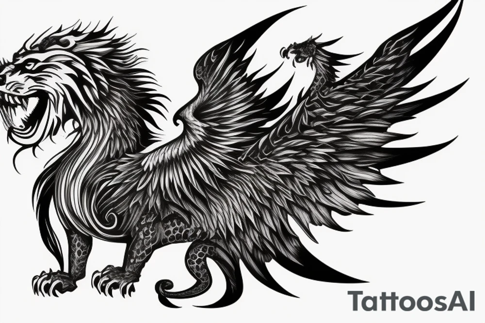 vertical
dragon and lion
lions mane
dragon wings
Dragons claws
pegasus
abstract negative space
divinely illuminated
full colour
dark tattoo idea