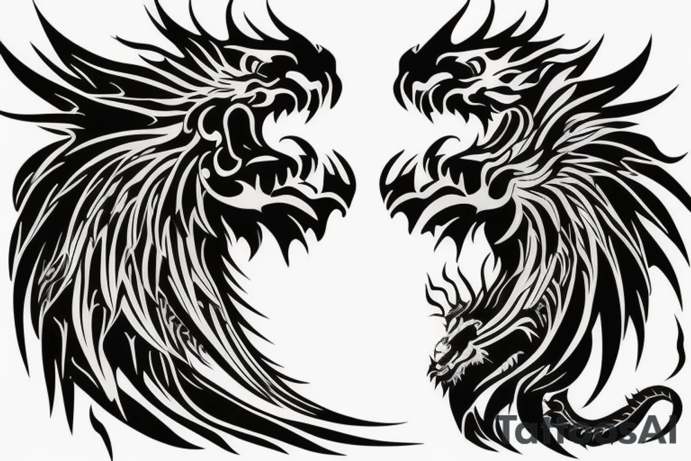 vertical
dragon and lion
lions mane
dragon wings
Dragons claws
pegasus
abstract negative space
divinely illuminated
full colour
dark tattoo idea